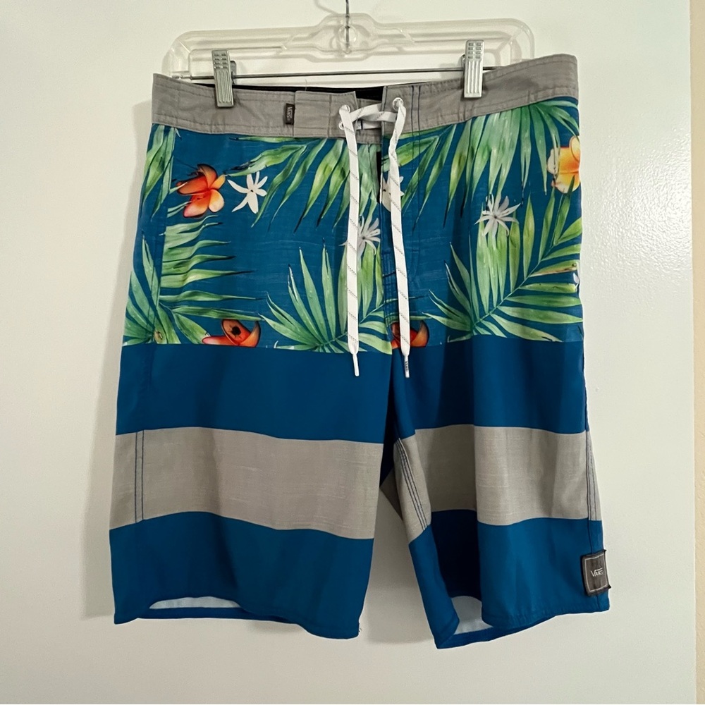 Vans Tropical Floral Board Shorts Blue Green Gray Size 30” Waist